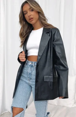 Jackets & Blazers | White Fox Boutique Take The Lead PU Blazer black