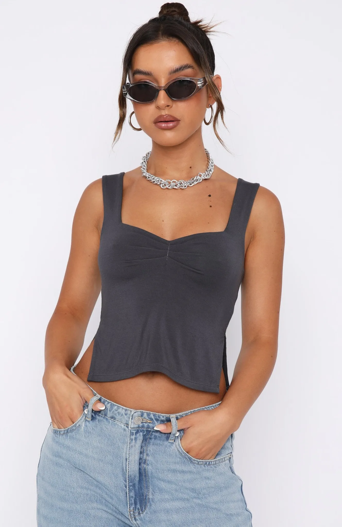 Shirts & Blouses | White Fox Boutique Taking Off Top Charcoal grey