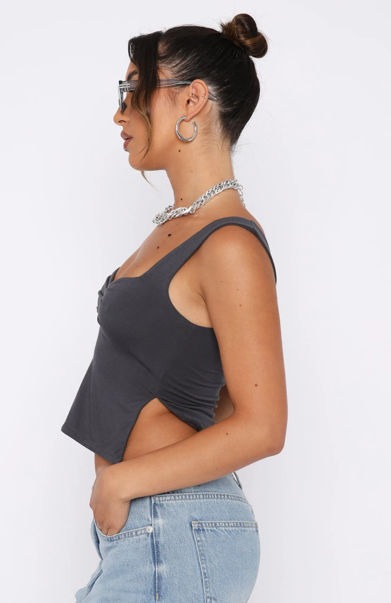 Shirts & Blouses | White Fox Boutique Taking Off Top Charcoal grey