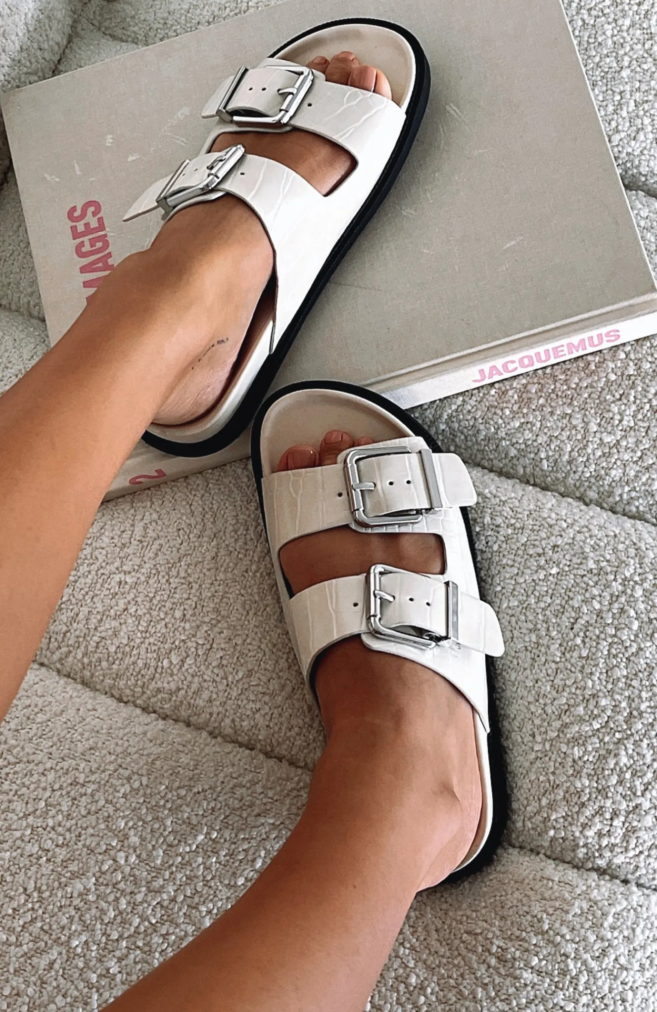 Slides | White Fox Boutique Tash Slides Bone Croc white