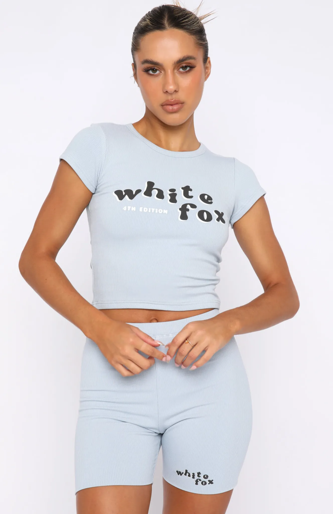Shirts & Blouses | White Fox Boutique 4th Edition Ribbed Baby Tee Blizzard blue