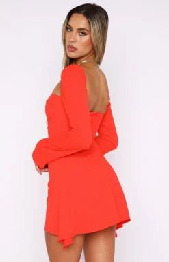 Restocked | White Fox Boutique This Just In Long Sleeve Mini Dress Fiery red