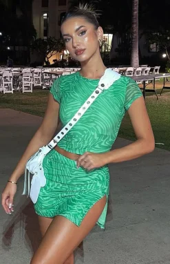 Restocked | White Fox Boutique Times Like This Mesh Mini Skirt Swirl green