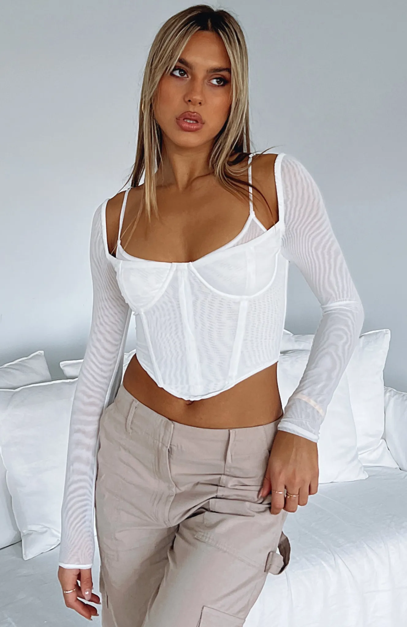 Shirts & Blouses | White Fox Boutique Treat Me Well Long Sleeve Bustier white