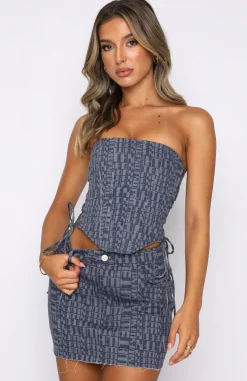 Shirts & Blouses | White Fox Boutique Two Way Street Bustier Navy Logo Print blue