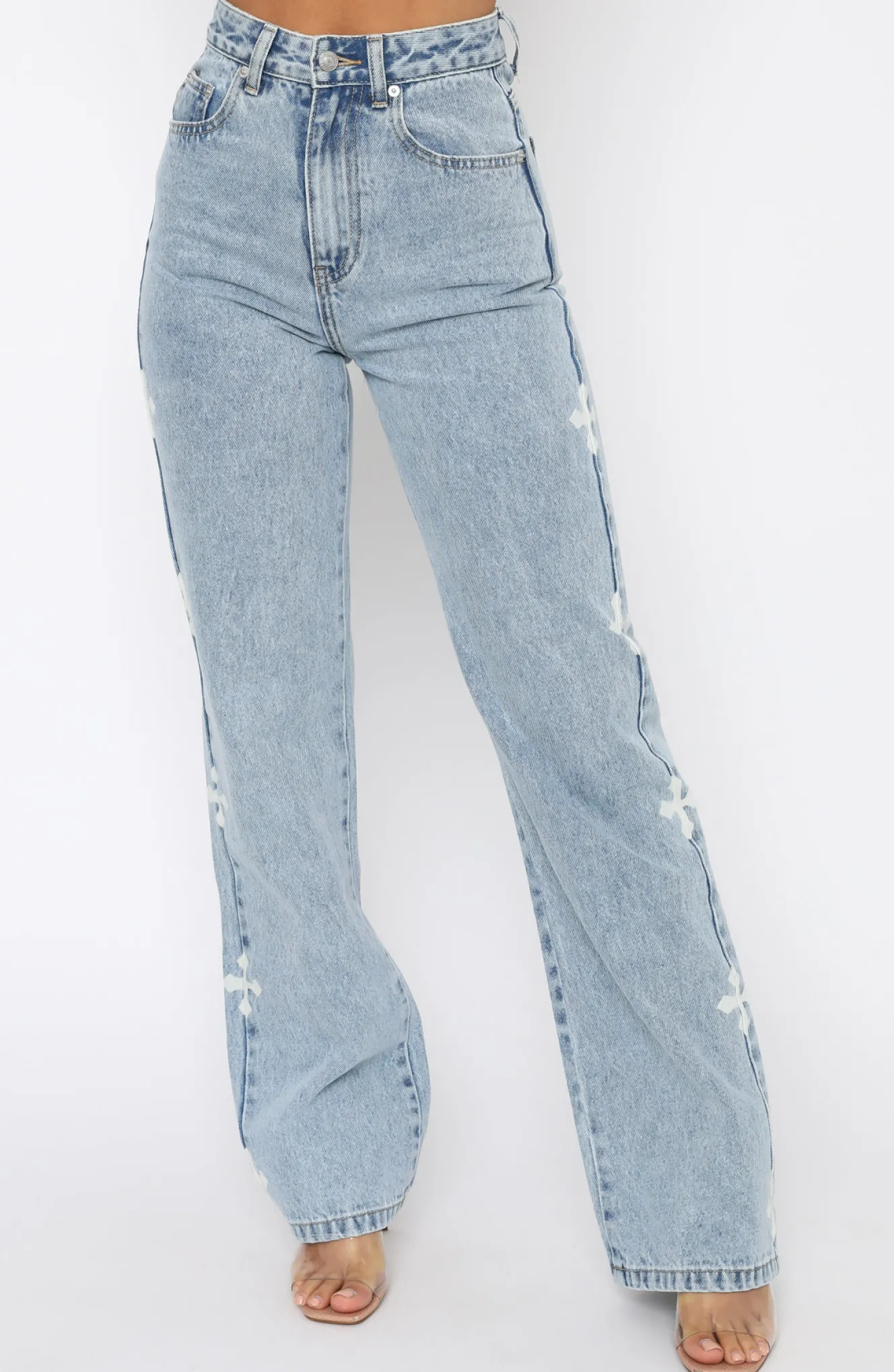 Denim | White Fox Boutique Unbothered Jeans Washed Print blue