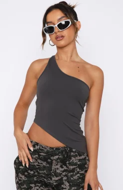 Shirts & Blouses | White Fox Boutique Up For The Chase One Shoulder Top Charcoal grey