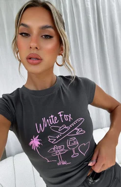 Shirts & Blouses | White Fox Boutique Vacay Pending Baby Tee Charcoal grey