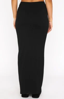 Restocked | White Fox Boutique Walk Behind Me Ribbed Maxi Skirt black