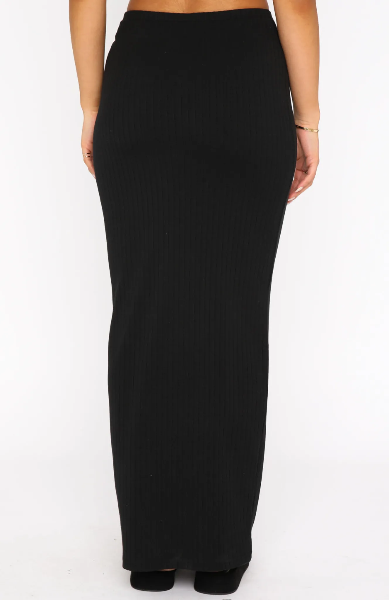 Restocked | White Fox Boutique Walk Behind Me Ribbed Maxi Skirt black
