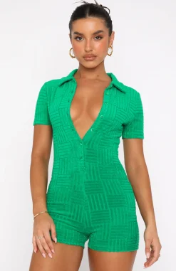 Restocked | White Fox Boutique Walk My Way Terry Playsuit Stripe green