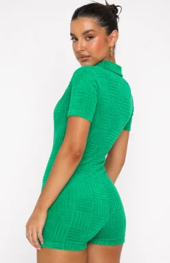 Restocked | White Fox Boutique Walk My Way Terry Playsuit Stripe green