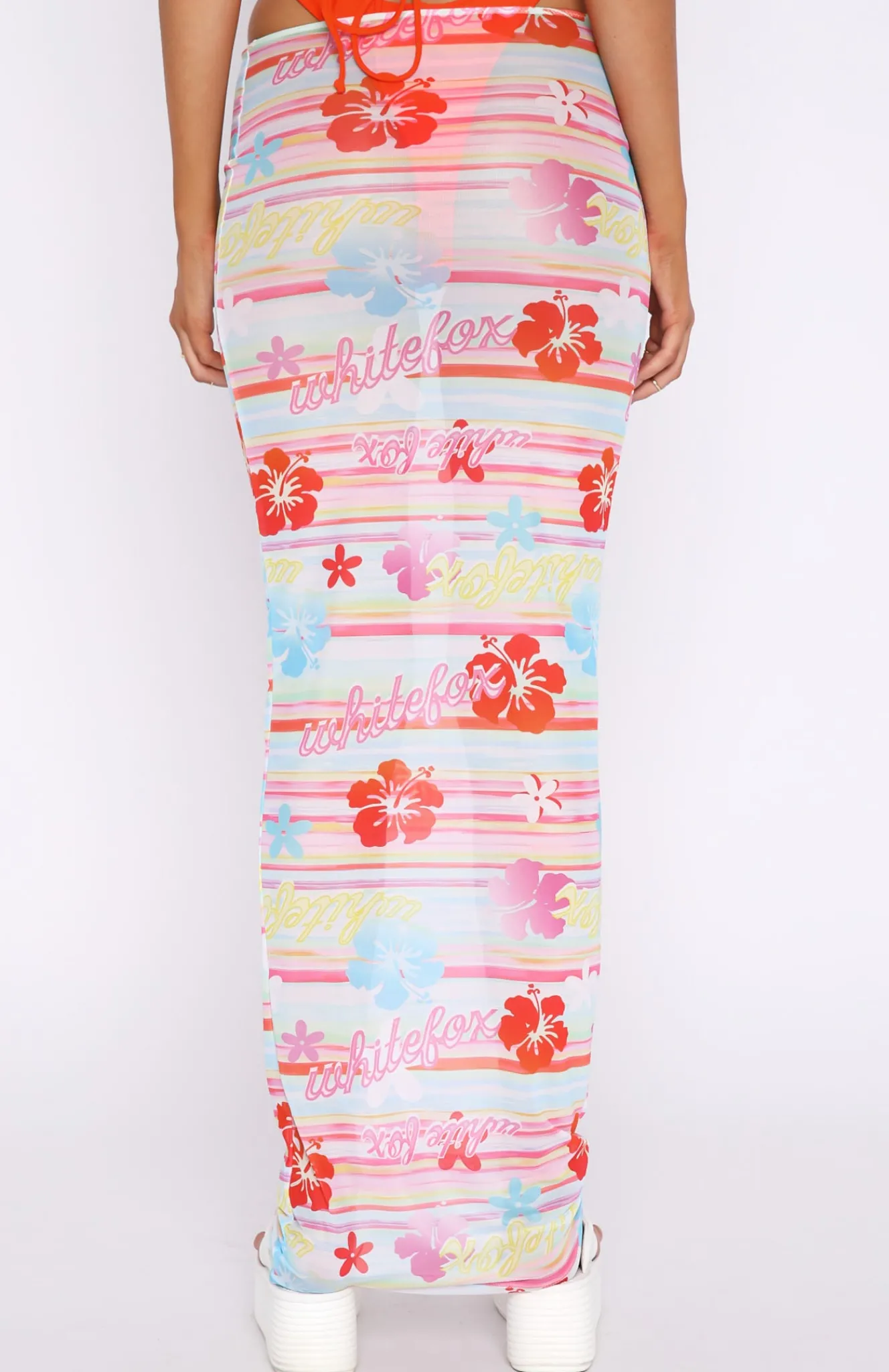 Resort Wear | White Fox Boutique Wanderlust Mesh Maxi Skirt Tropical Horizon multi