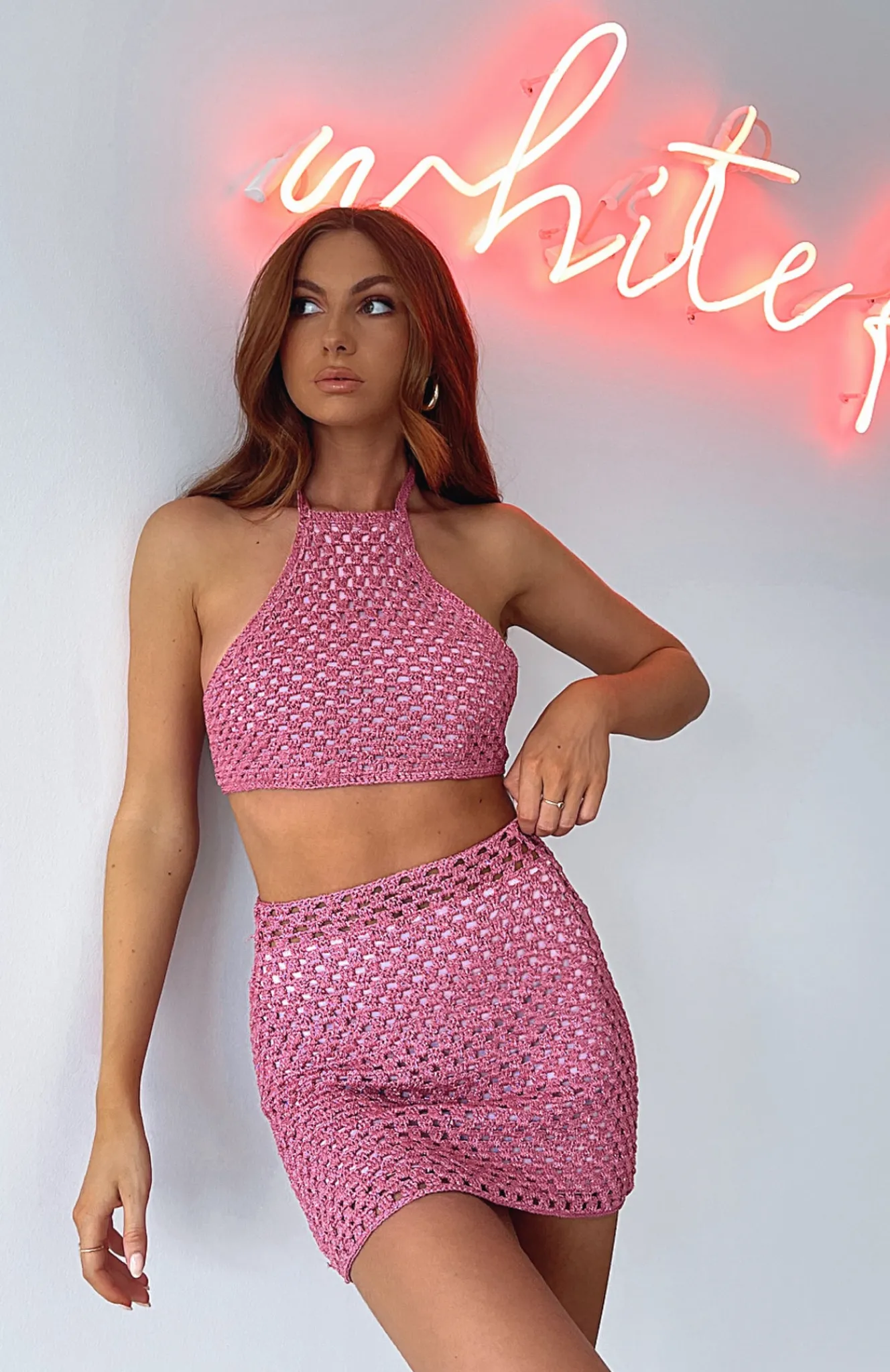 Resort Wear | White Fox Boutique Wasted Love Mini Skirt Hot Lurex pink