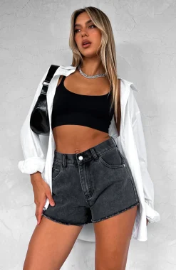 Denim | White Fox Boutique We Don't Talk Denim Shorts Acid Wash black
