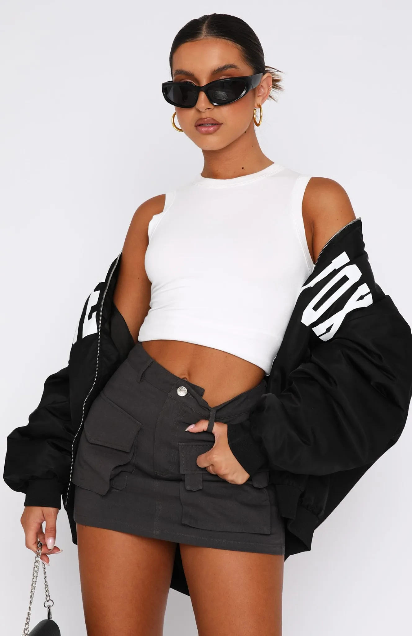 Restocked | White Fox Boutique Weekend Travels Cargo Mini Skirt Charcoal grey