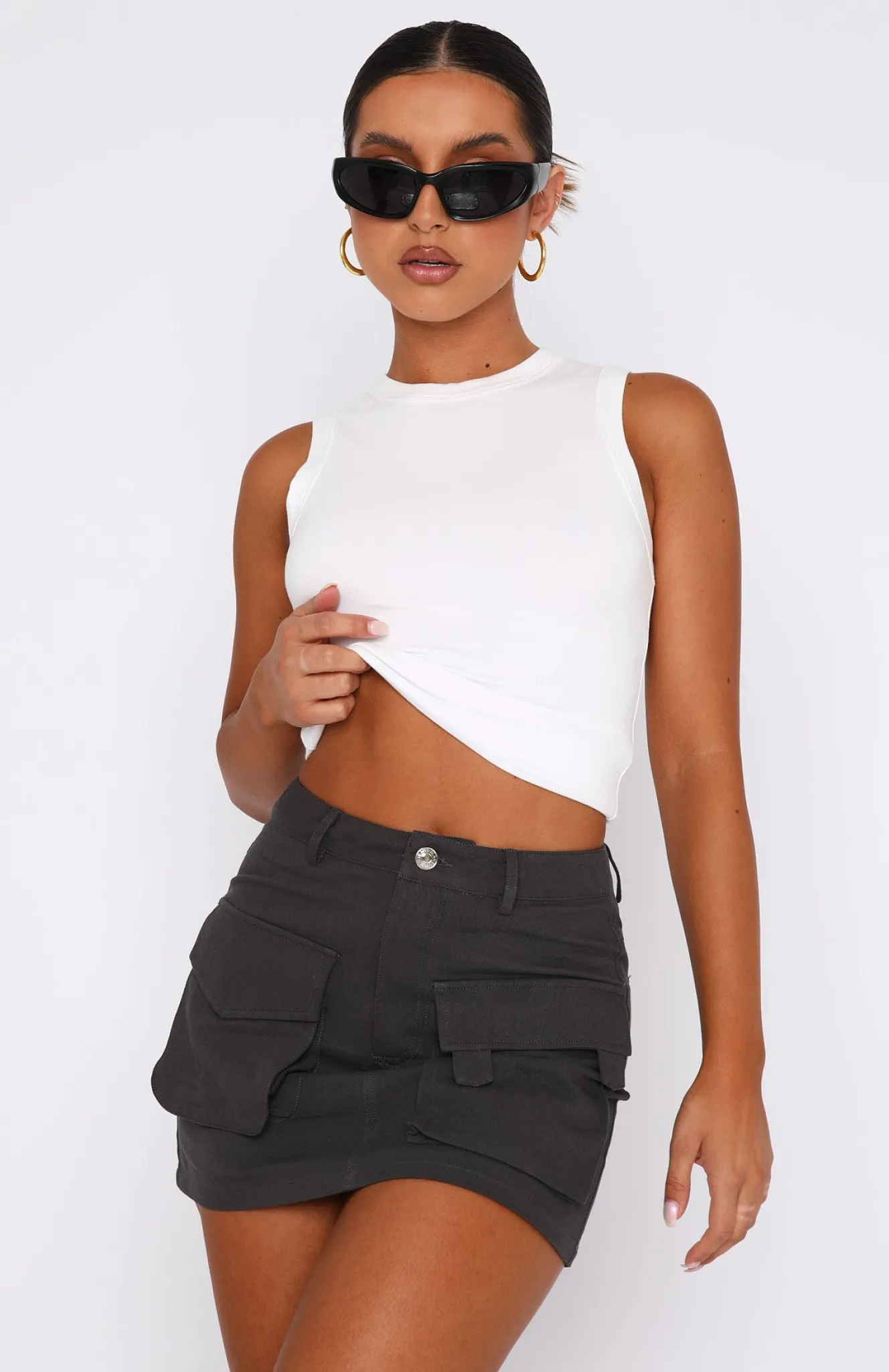 Restocked | White Fox Boutique Weekend Travels Cargo Mini Skirt Charcoal grey