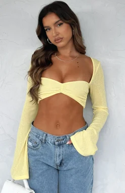 Shirts & Blouses | White Fox Boutique What About Me Long Sleeve Crop Lemon yellow