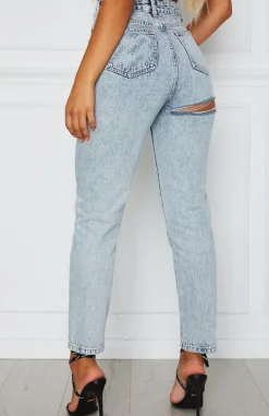 Denim | White Fox Boutique What Goes Around Boyfriend Jeans Washed Denim blue