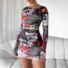 Restocked | White Fox Boutique Won't Forget Me Long Sleeve Mini Dress Charcoal Graffiti multi