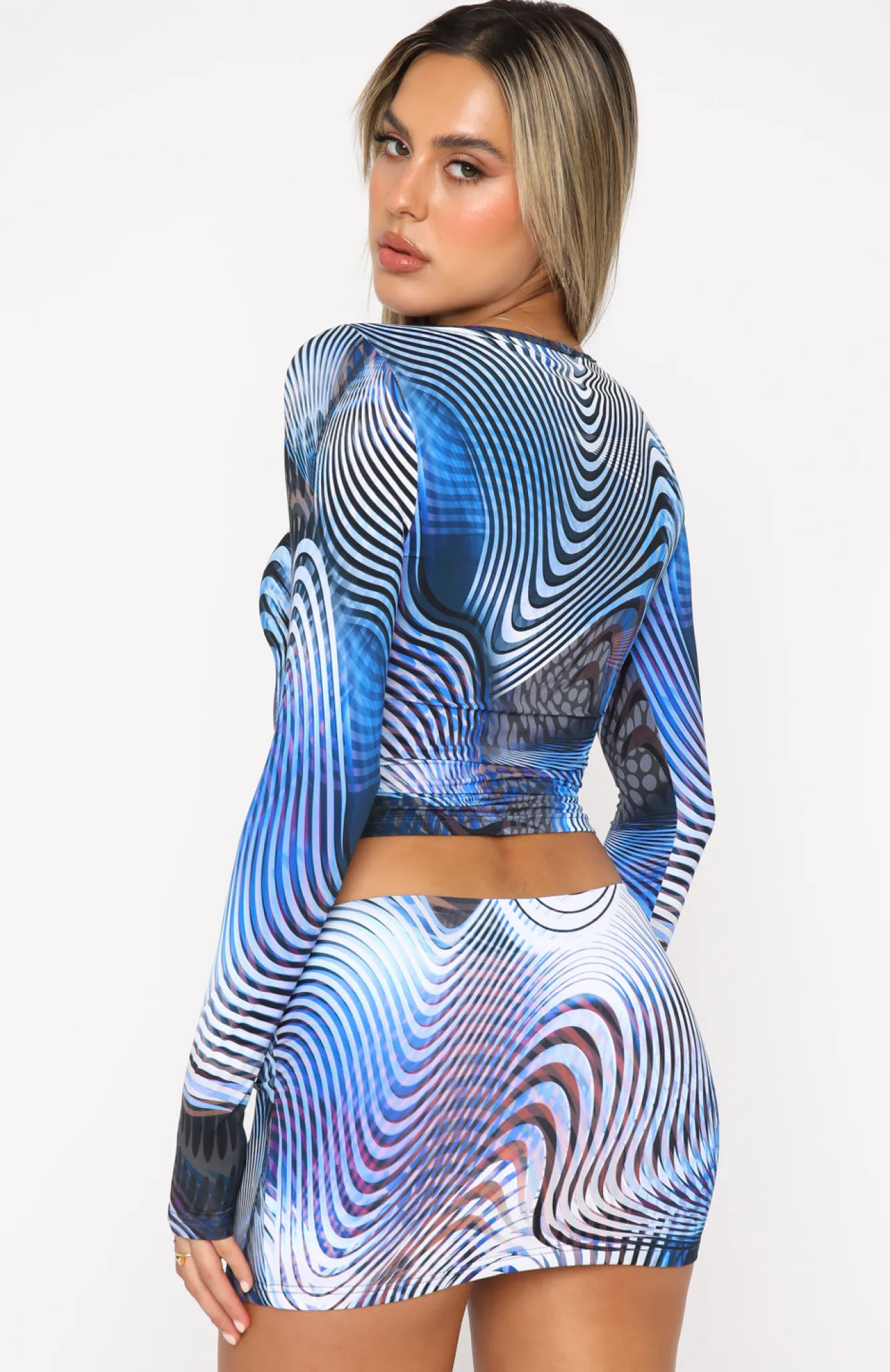 Shirts & Blouses | White Fox Boutique Working On Me Long Sleeve Crop Illusion blue