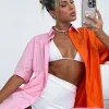Shirts & Blouses | White Fox Boutique Worth Your Time Button Up Shirt & Pink Splice orange