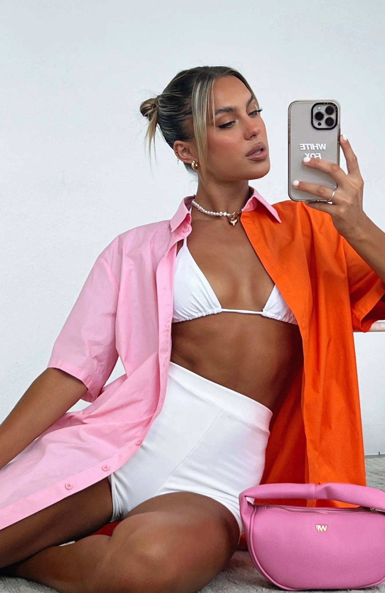 Shirts & Blouses | White Fox Boutique Worth Your Time Button Up Shirt & Pink Splice orange