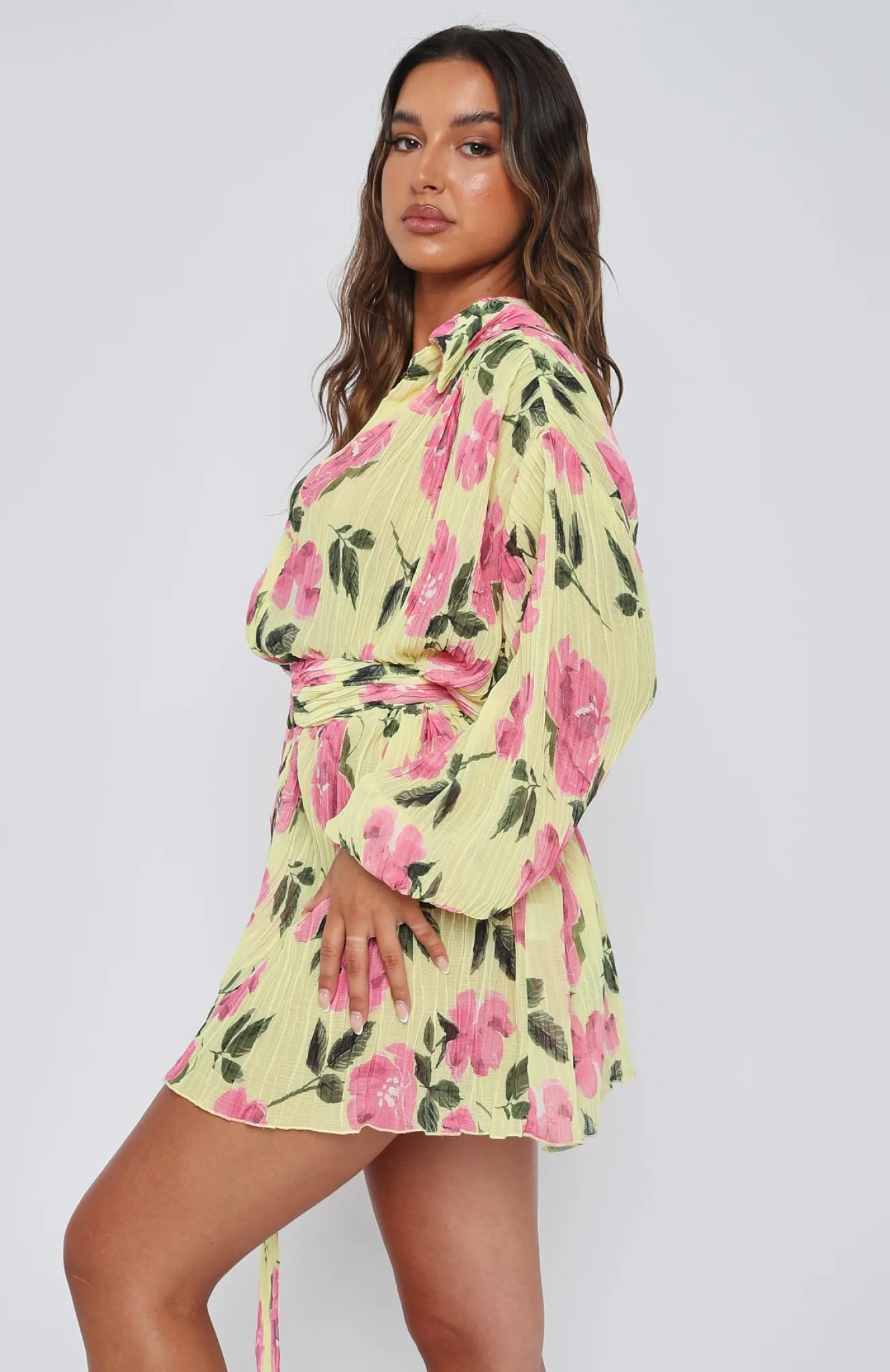Long Sleeve Dresses | White Fox Boutique You Drive Me Crazy Long Sleeve Mini Dress Lemon Rose yellow