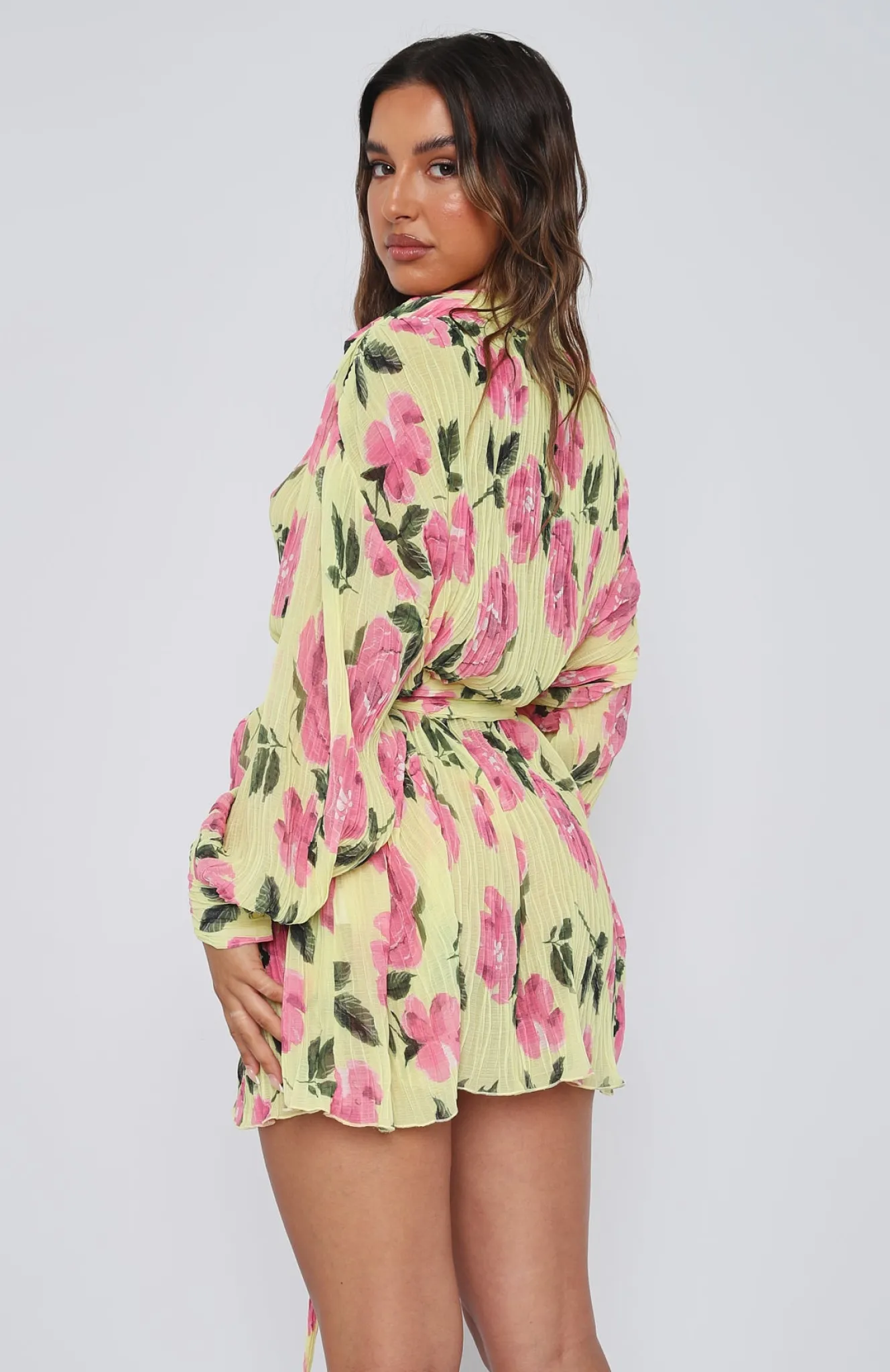 Long Sleeve Dresses | White Fox Boutique You Drive Me Crazy Long Sleeve Mini Dress Lemon Rose yellow
