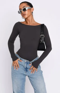 Shirts & Blouses | White Fox Boutique You've Got The Love Long Sleeve Bodysuit Charcoal grey