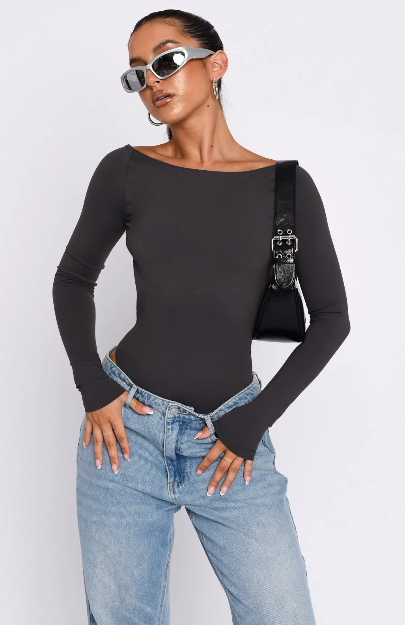 Shirts & Blouses | White Fox Boutique You've Got The Love Long Sleeve Bodysuit Charcoal grey