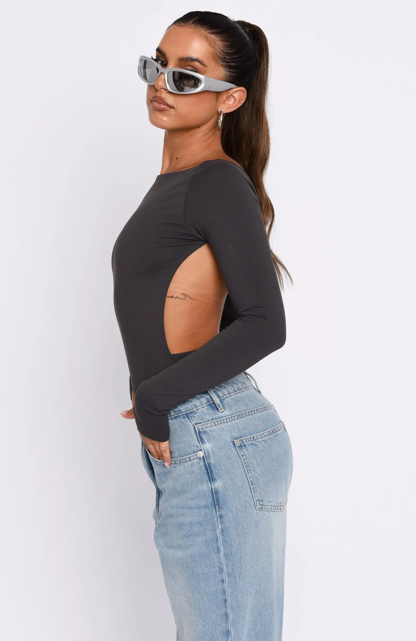 Shirts & Blouses | White Fox Boutique You've Got The Love Long Sleeve Bodysuit Charcoal grey